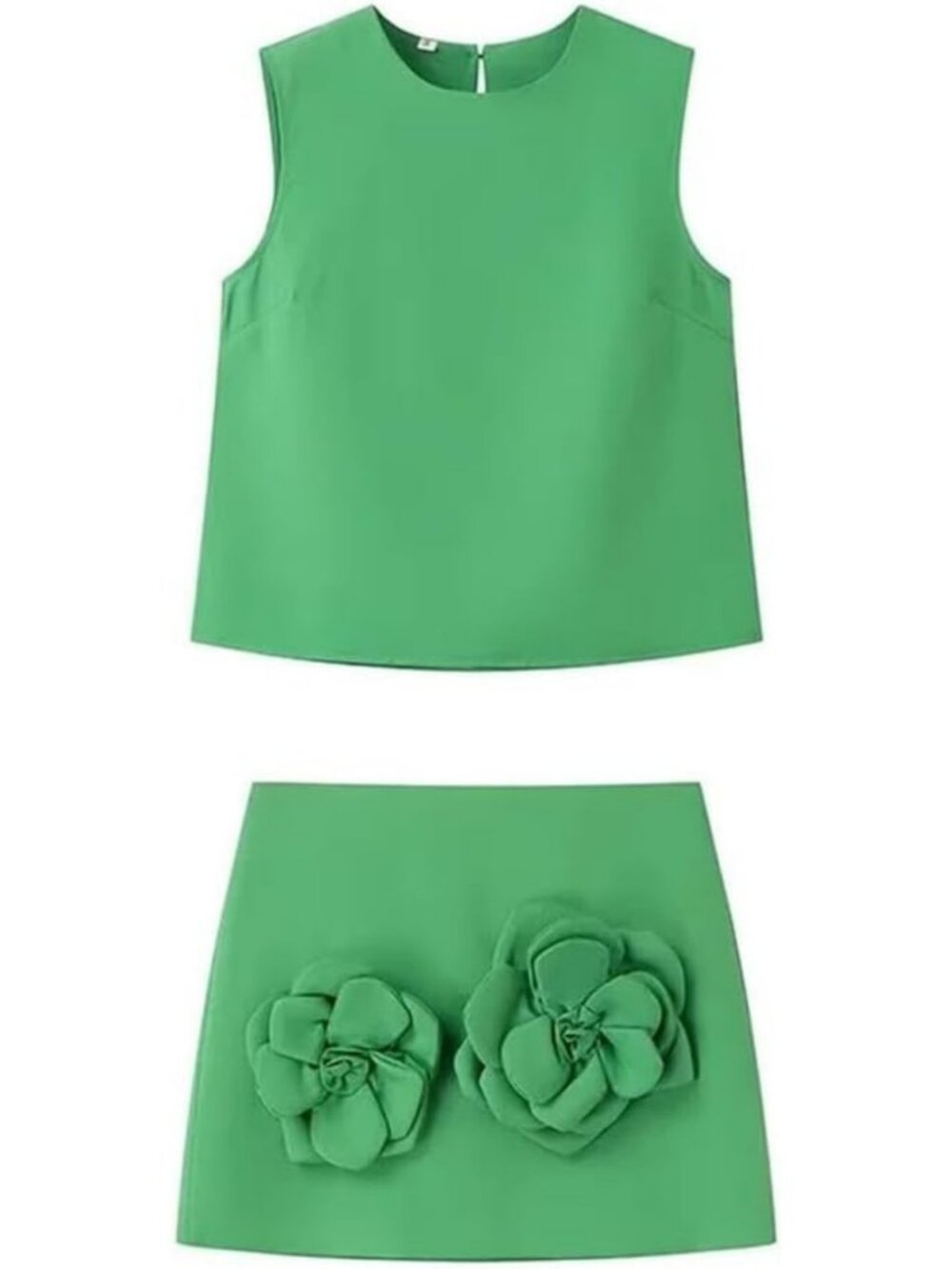 Summer Women's 2-Piece Skirt Set - Sleeveless Crop Top & Mini Skirt with 3D